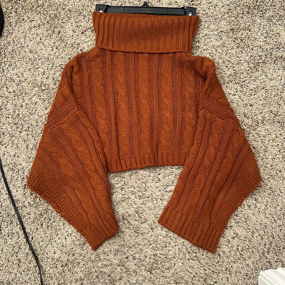 Steve Madden Sloane Cropped Turtle Neck Cable Knit Rust Color Sweater//XS - Picture 5 of 10